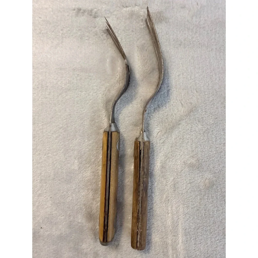 Antique Bone Handle Steel Forks Primitive Rustic Flatware Lot of 2 Different Szs